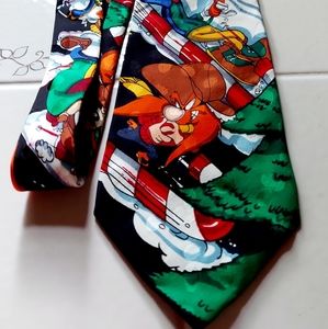 1995 Looney Tunes Sledding Skiing Silk Tie Looney Tunes Cartoon Necktie RARE